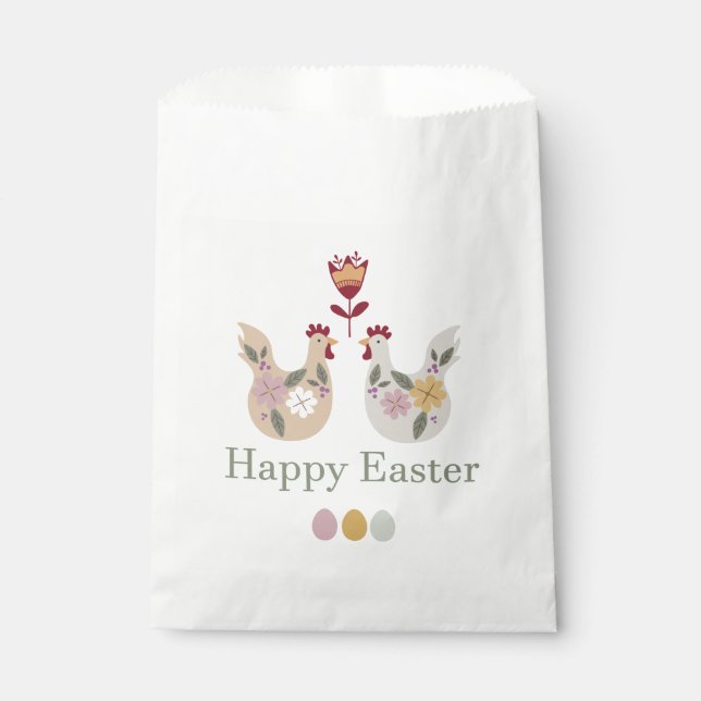 Happy Osterfest Vorlagen mit Eiern, Blume, Huhn Geschenktütchen (Vorderseite)