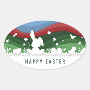 Happy Ostergeblasene Küken und Ei in der Natur Ovaler Aufkleber