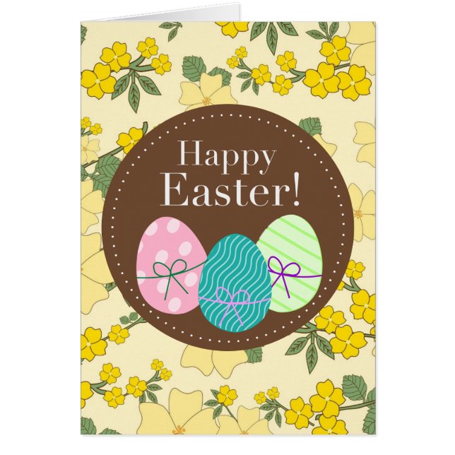 Happy Ostergelbe Vintage Blumenkarte (Vorne)