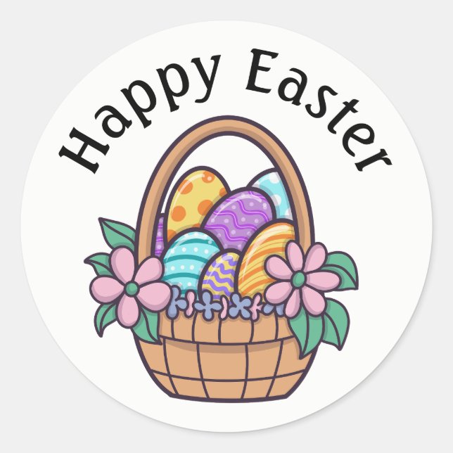 Happy Osterkörbe, Ostereier und Blume Runder Aufkleber (Vorderseite)