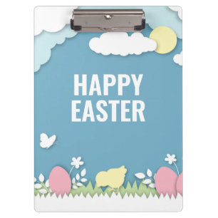 Happy Osterküken und Ei in der Natur Klemmbrett