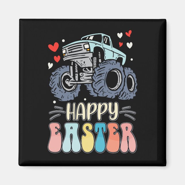 Happy Ostermonster Truck Bunny Rabbit Eggs Magnet (Vorne)