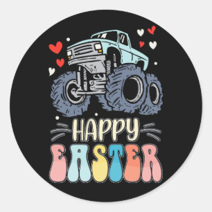 Happy Ostermonster Truck Bunny Rabbit Eggs Runder Aufkleber