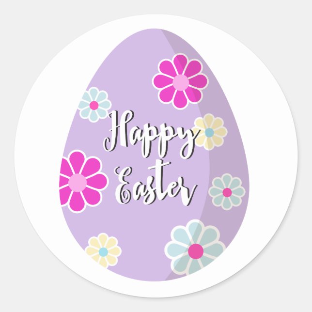 Happy Osterpastel lila Ei dekorierte Blume Runder Aufkleber (Vorderseite)