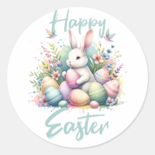 Happy Osterpastel Ostern Bunny Egg Aquarell Runder Aufkleber