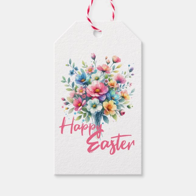Happy Osterpastellrosa Frühlingsbukett Blume Geschenkanhänger (Vorderseite)