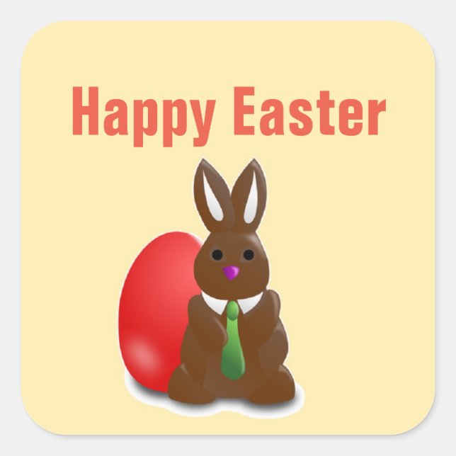 Happy Osterschokoladenhase Quadratischer Aufkleber (Vorderseite)