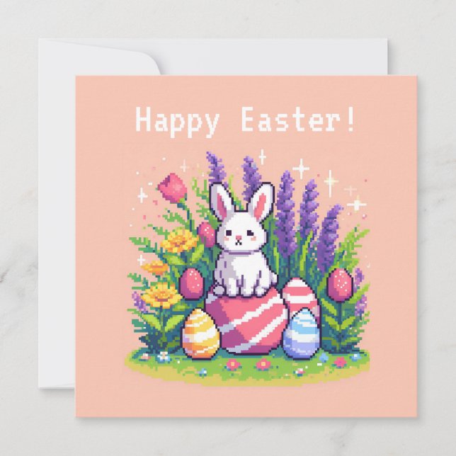 Happy Ostersonne 8 Bit Pixelart Einladung (Vorderseite)