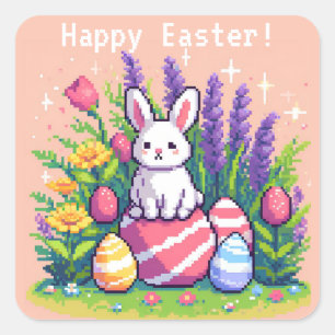 Happy Ostersonne 8 Bit Pixelart Quadratischer Aufkleber