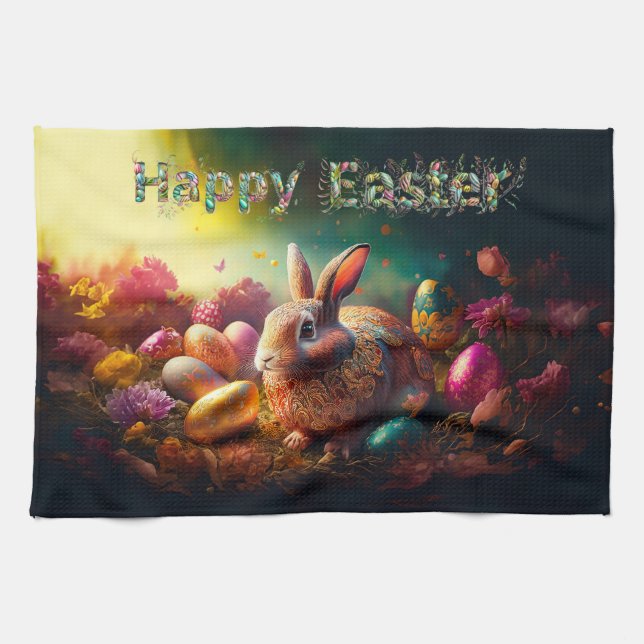 Happy Ostersonne mit Ostereiern Geschirrtuch (Horizontal)