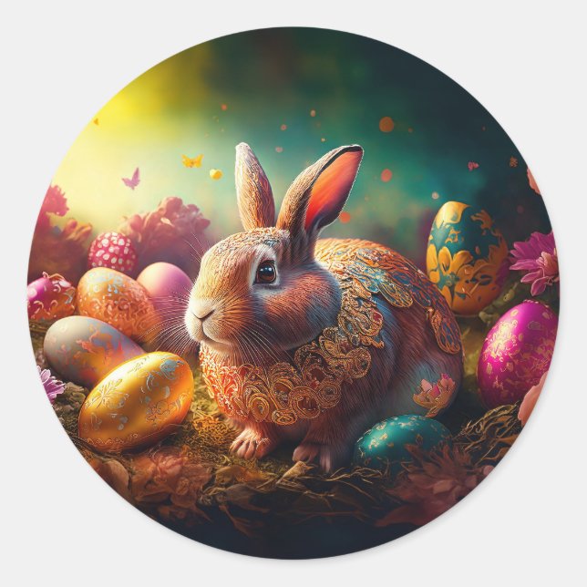 Happy Ostersonne mit Ostereiern Runder Aufkleber (Vorderseite)