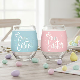Happy Ostersonnigen Ohren Niedlich rosa und blau R Weinglas Ohne Stiel