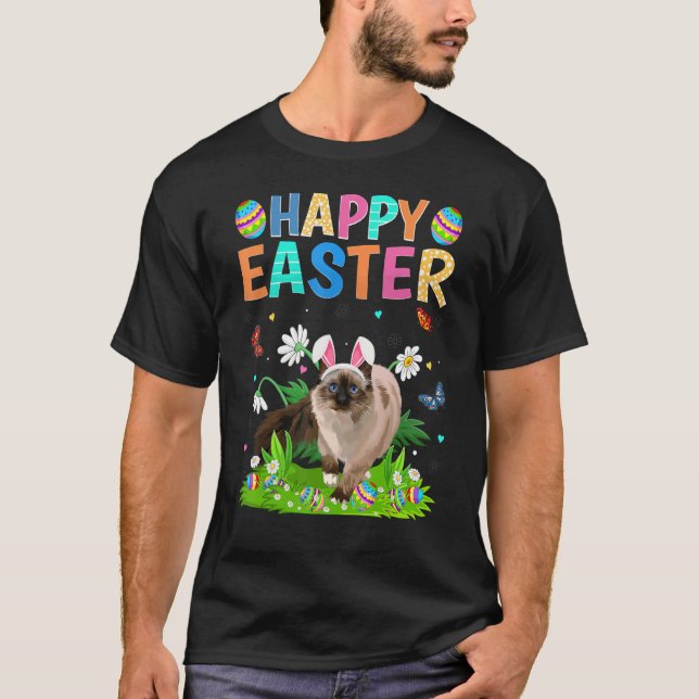 Happy Ostertag Funny Balinese Katze Ostersonntag T-Shirt (Vorderseite)