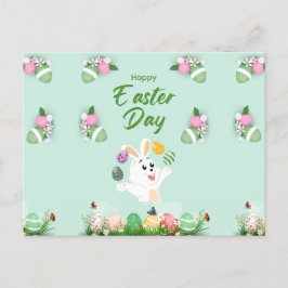 Happy Ostertag - Funny Bunny und Eggs Oster Feiertagspostkarte