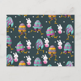 Happy Ostertag - Funny Bunny Wakes Pattern Feiertagspostkarte