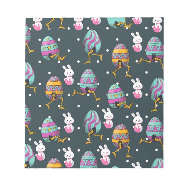 Happy Ostertag - Funny Bunny Wakes Pattern Notizblock (Vorderseite)