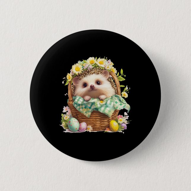 Happy Ostertag - Igel im Innern eines Waldes Button (Vorderseite)