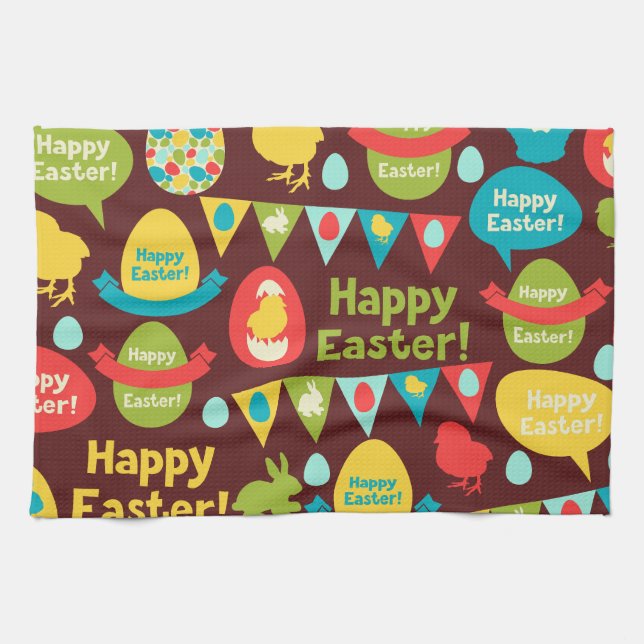 Happy Ostertag - Pattern Bunny und Eier Ostern Geschirrtuch (Horizontal)