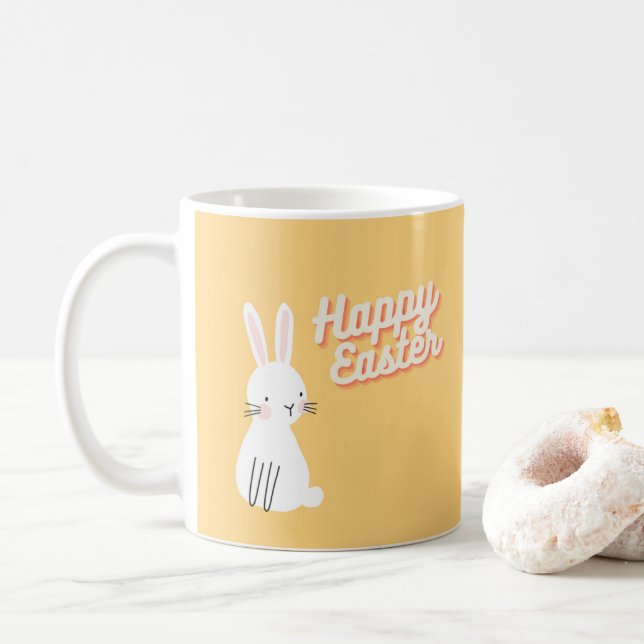 Happy Ostertext mit sonniger Orange Kaffeetasse (Mit Donut)