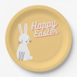 Happy Ostertext mit sonniger Orange Pappteller