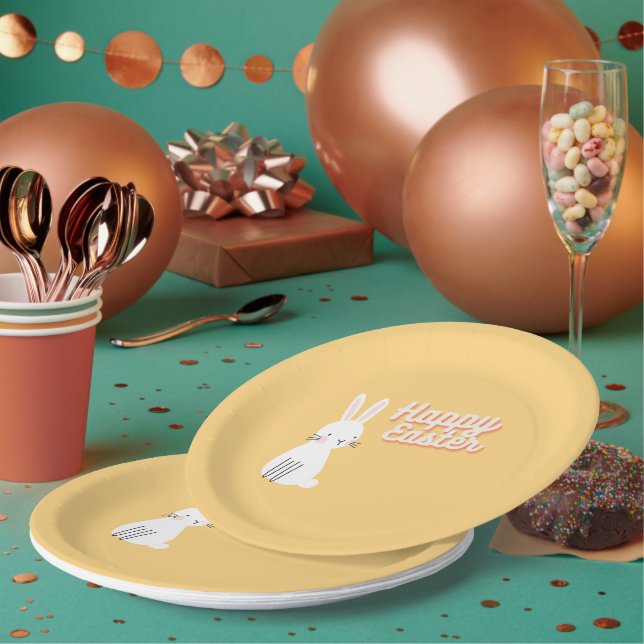 Happy Ostertext mit sonniger Orange Pappteller (Multi)