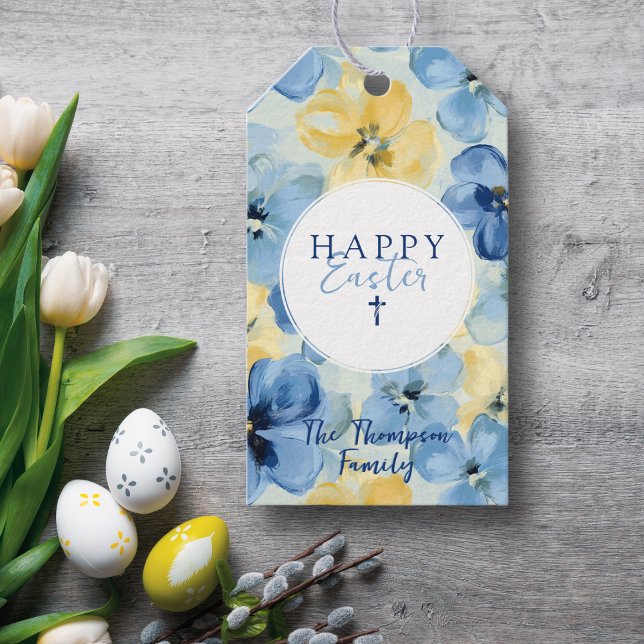 Happy Osterurlaub Floral Religiöse Kreuzname Geschenkanhänger (Von Creator hochgeladen)
