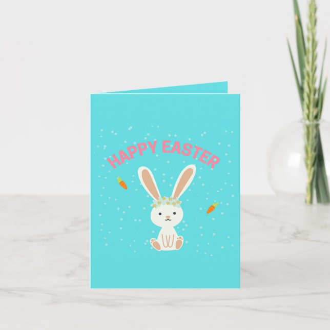 Happy Osterweißer Hase auf blau Dankeskarte (Vorderseite)