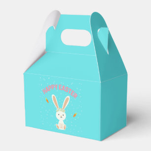 Happy Osterweißer Hase auf blau Geschenkschachtel