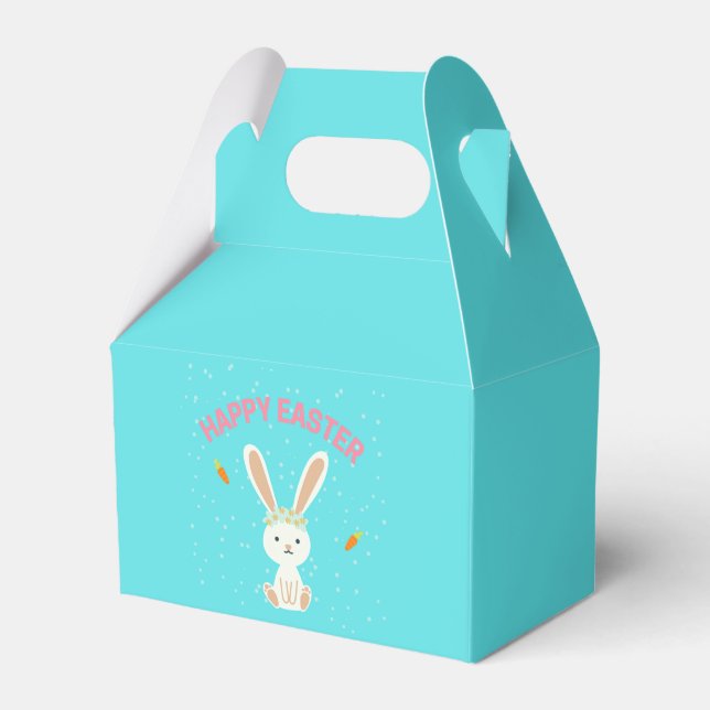 Happy Osterweißer Hase auf blau Geschenkschachtel (Vorderseite)