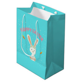 Happy Osterweißer Hase auf blau Mittlere Geschenktüte