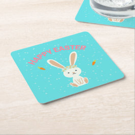 Happy Osterweißer Hase auf blau Rechteckiger Pappuntersetzer