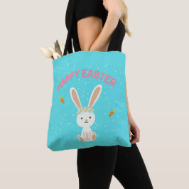 Happy Osterweißer Hase auf blau Tasche