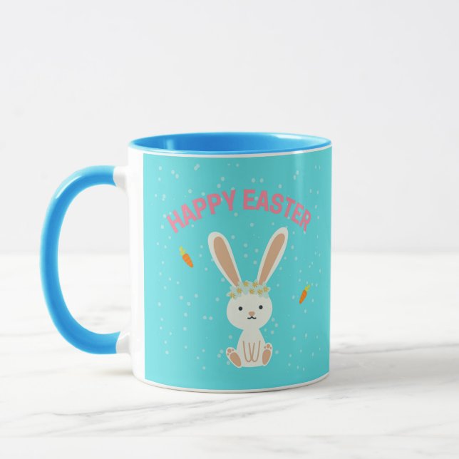 Happy Osterweißer Hase auf blau Tasse (Links)