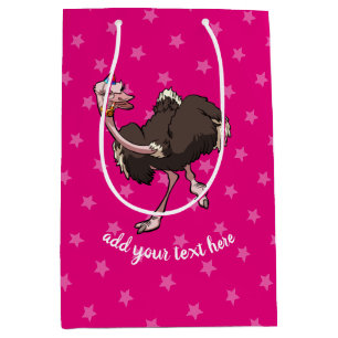 Happy Ostrich Dancing in Party Hat Cartoon Mittlere Geschenktüte