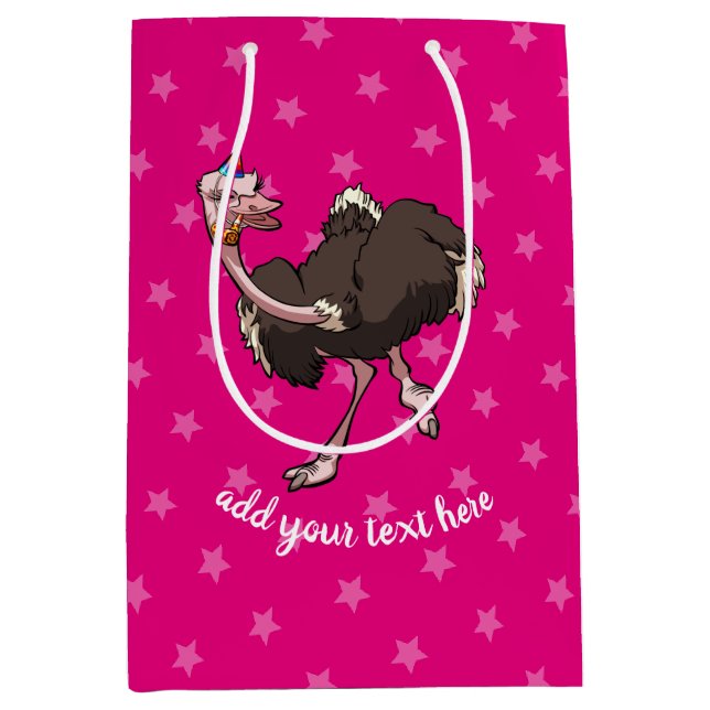 Happy Ostrich Dancing in Party Hat Cartoon Mittlere Geschenktüte (Vorderseite)