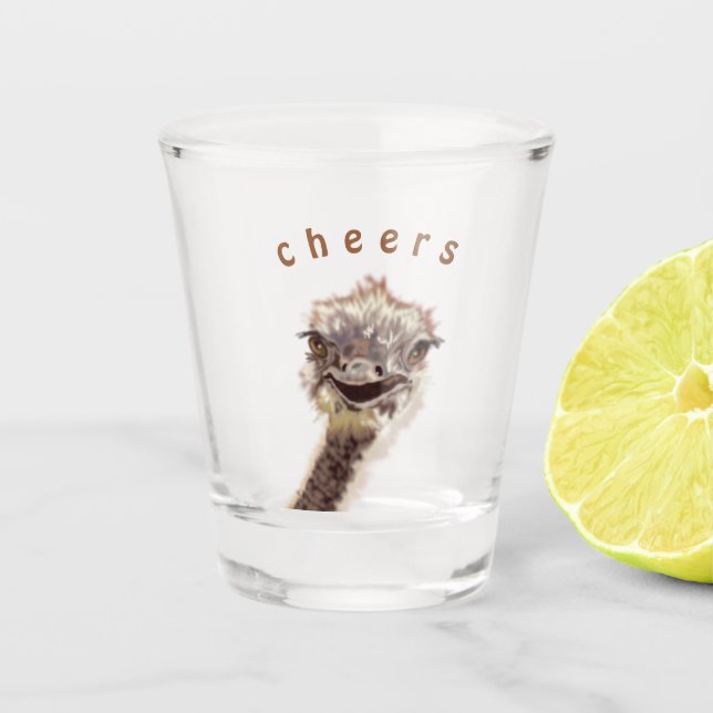 Happy Ostrich Funny Shot Glass - Chef Schnapsglas (Vorderseite)