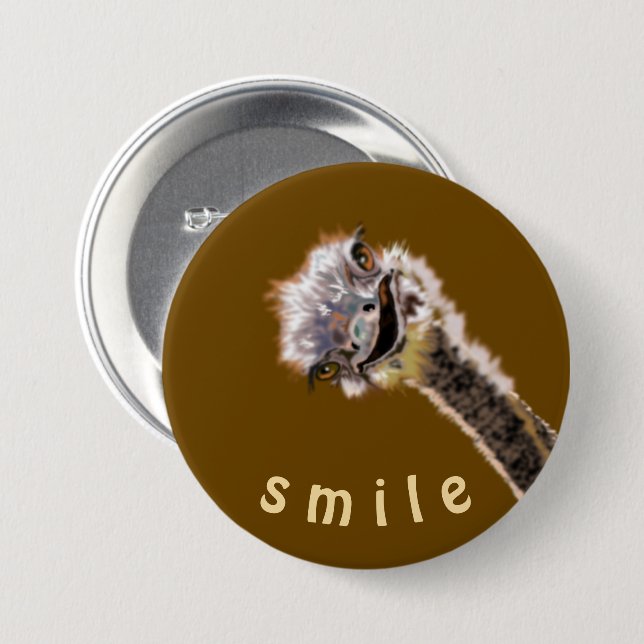 Happy Ostrich - Lächeln - viel Glück - Farbe hinzu Button (Vorne & Hinten)