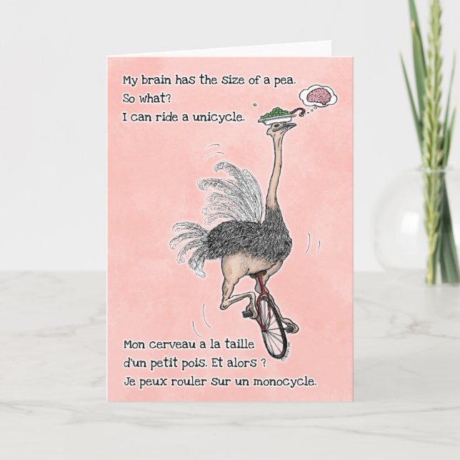 Happy Ostrich Moment - zweisprachig Karte (Vorderseite)