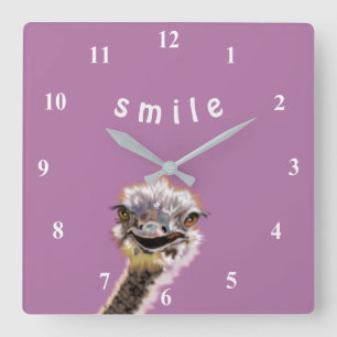 Happy Ostrich - Quadratische Wanduhr