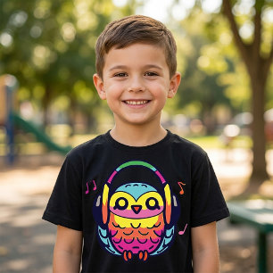 Happy Owl mit Kopfhörern, die Musik hören. T-Shirt