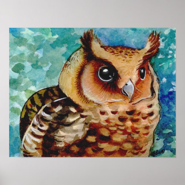 Happy Owl Wasserfarbe Print Poster (Vorne)
