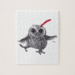 Happy Owl with Red Feather