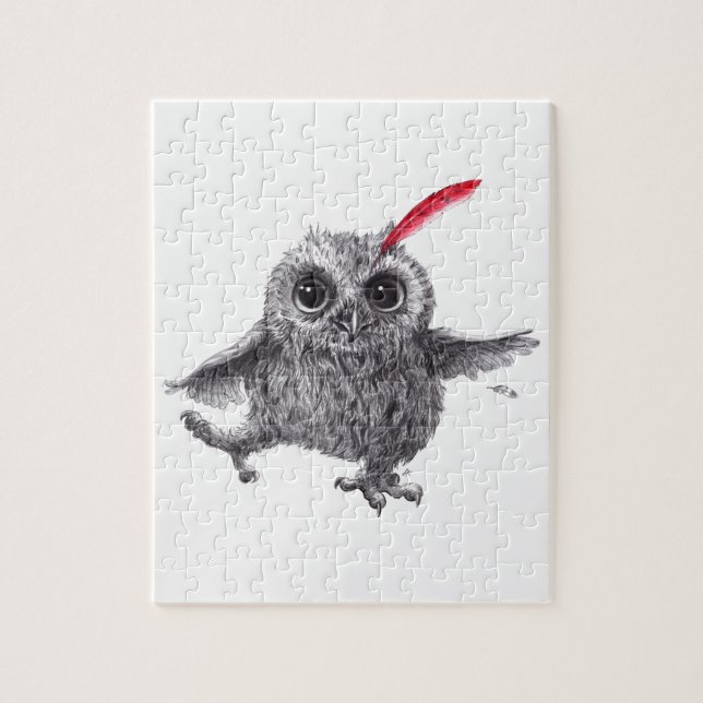 Happy Owl with Red Feather (Vertikal)
