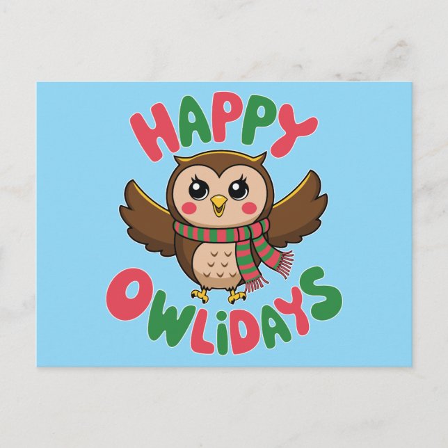 Happy Owlidays Feiertagspostkarte (Vorderseite)