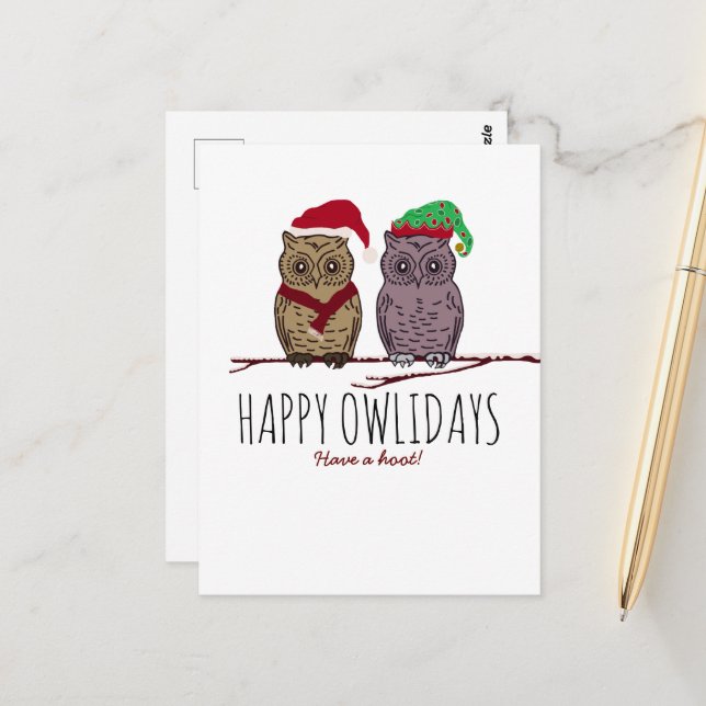 Happy Owlidays, Festival Postkarte (Vorderseite/Rückseite Beispiel)