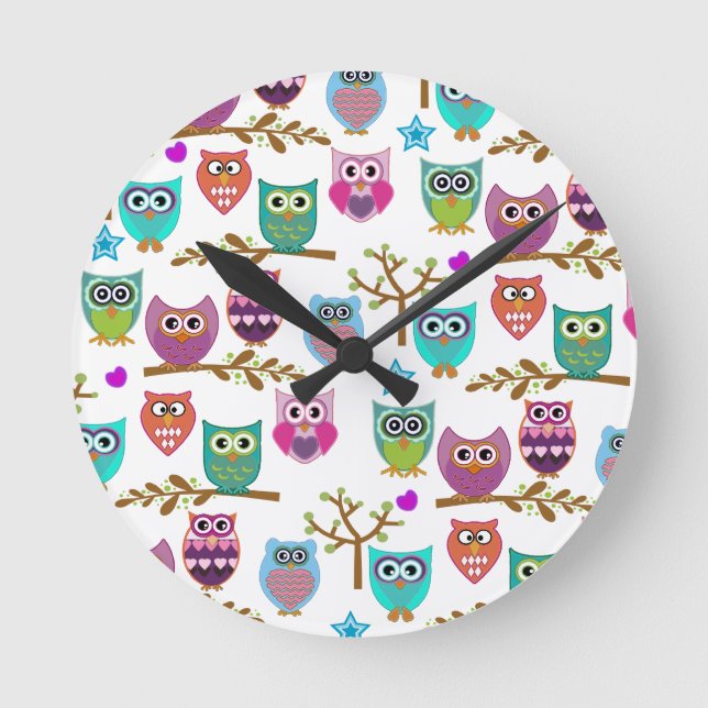 happy owls runde wanduhr (Vorderseite)