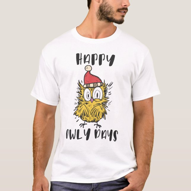 Happy Owly Days Funny Santa Owl T-Shirt (Vorderseite)