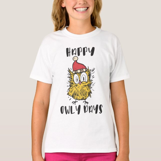Happy Owly Days Funny Santa Owl T-Shirt (Vorderseite)