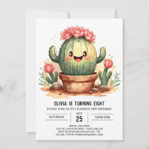 Happy Pampas Grass Girly Cactus Girl Birthday Einladung