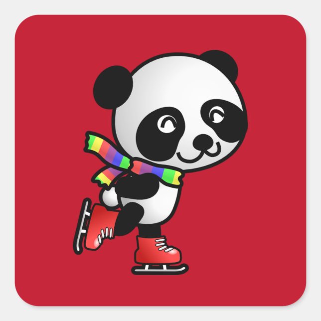 Happy Panda geht Skaten Quadratischer Aufkleber (Vorderseite)